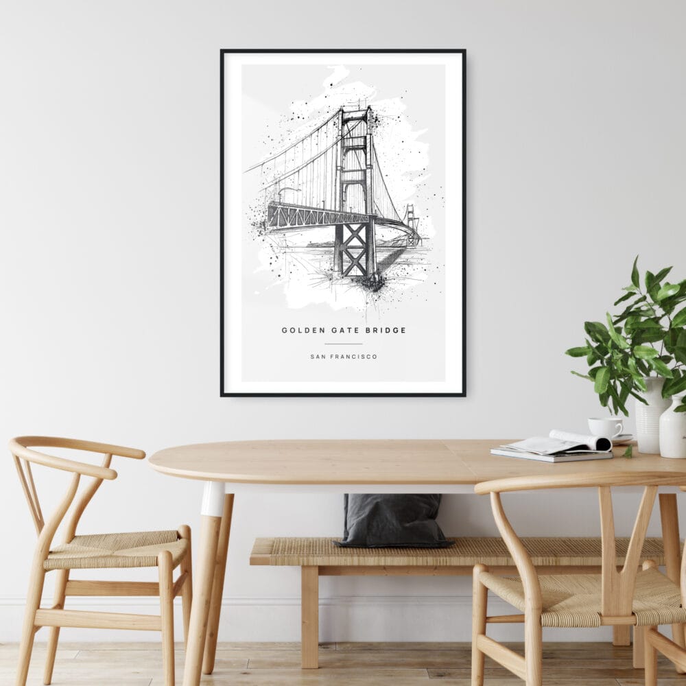 Golden Gate Bridge Pencil Drawing Art Print - Kitchen Wall Art - Portrait Golden Gate Bridge Pencil Drawing Art Print - Kitchen Wall Art - Portrait