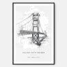 Golden Gate Bridge Pencil Drawing Art Print - Main - Black Frame - Portrait