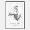 Golden Gate Bridge Pencil Drawing Art Print - Main - Black Frame - Portrait