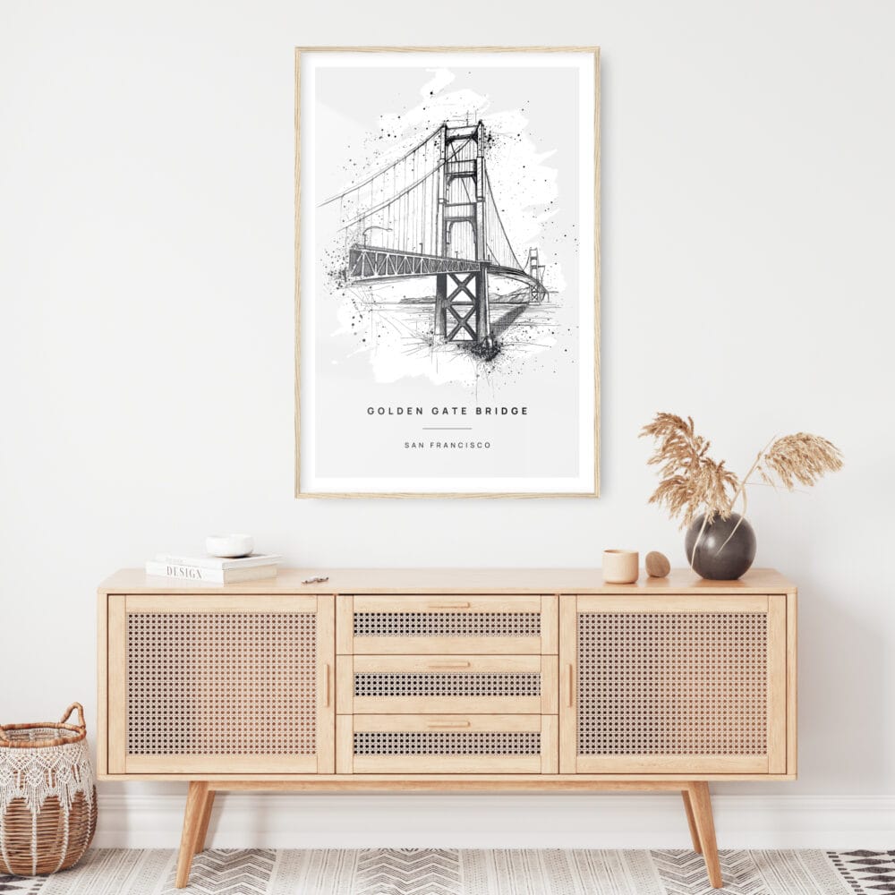 Golden Gate Bridge Pencil Drawing Art Print - Shelf - Portrait Golden Gate Bridge Pencil Drawing Art Print - Shelf - Portrait