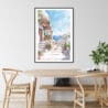 Greece Santorini Watercolor Painting Art Print - Kitchen Wall Art - Portrait