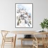 Greece Santorini Watercolor Painting Art Print - Kitchen Wall Art - Portrait