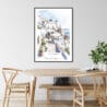 Greece Santorini Watercolor Painting Art Print - Kitchen Wall Art - Portrait