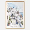 Greece Santorini Watercolor Painting Art Print - Main - Wood Frame