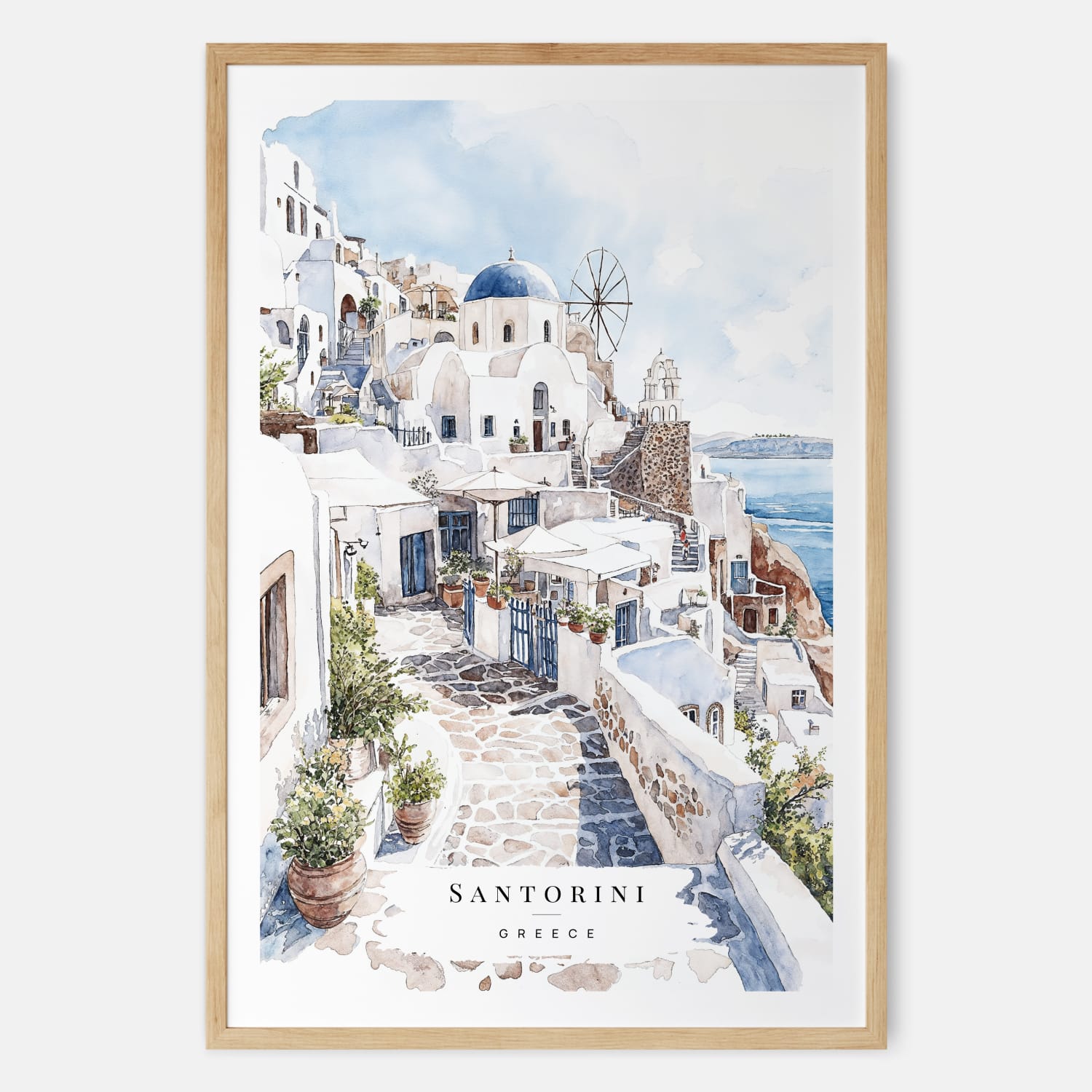 Santorini Watercolor Painting – Art Print