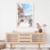 Greece Santorini Watercolor Painting Art Print - Shelf - Portrait