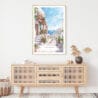 Greece Santorini Watercolor Painting Art Print - Shelf - Portrait