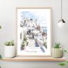 Greece Santorini Watercolor Painting Art Print on shelf
