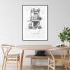 Hanoi Old Quarter Line Drawing Art Print - Kitchen Wall Art - Portrait