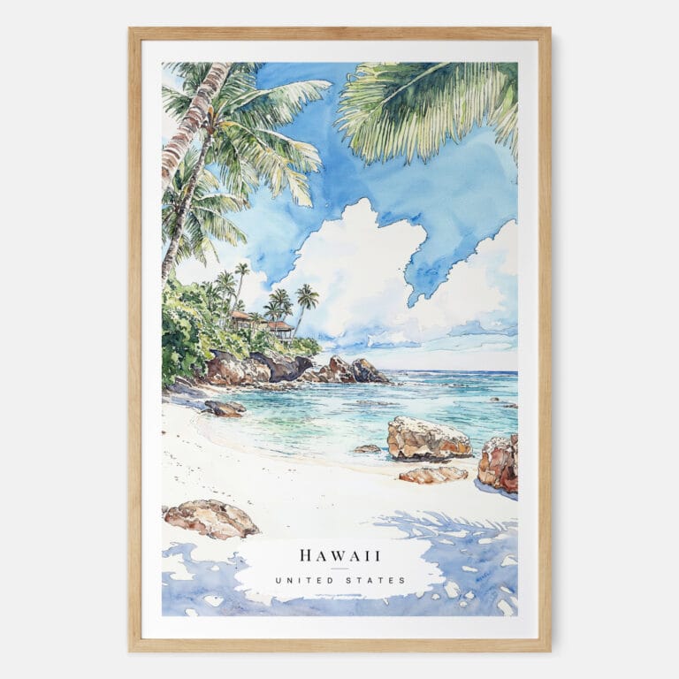 Hawaii Watercolor Art Print - Main - Wood Frame