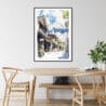 Japanese Street with Mount Fuji Watercolor Art Print - Kitchen Wall Art - Portrait