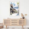 Japanese Street with Mount Fuji Watercolor Art Print - Shelf - Portrait