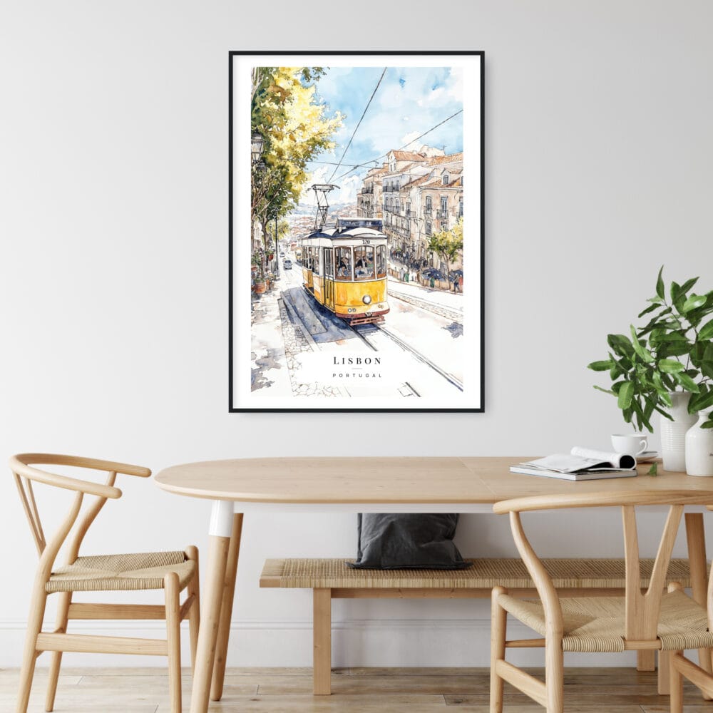 Lisbon Portugal Watercolor Print with Tram 28 Art Print - Kitchen Wall Art - Portrait Lisbon Portugal Watercolor Print with Tram 28 Art Print - Kitchen Wall Art - Portrait