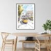 Lisbon Portugal Watercolor Print with Tram 28 Art Print - Kitchen Wall Art - Portrait