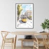 Lisbon Portugal Watercolor Print with Tram 28 Art Print - Kitchen Wall Art - Portrait