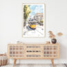 Lisbon Portugal Watercolor Print with Tram 28 Art Print - Shelf - Portrait