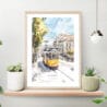 Lisbon Portugal Watercolor Print with Tram 28 Art Print on shelf