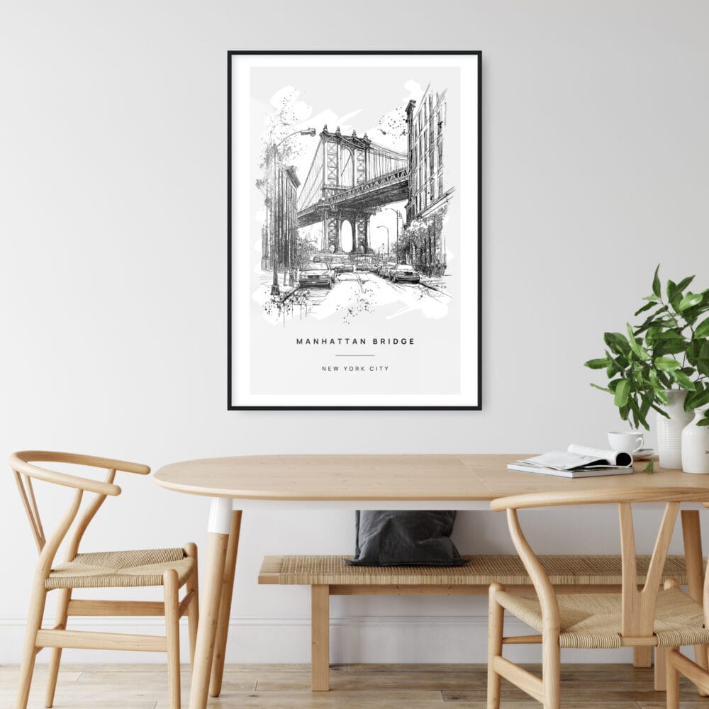 Manhattan Bridge Line Drawing Art Print - Kitchen Wall Art - Portrait Manhattan Bridge Line Drawing Art Print - Kitchen Wall Art - Portrait