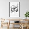 Manhattan Bridge Line Drawing Art Print - Kitchen Wall Art - Portrait