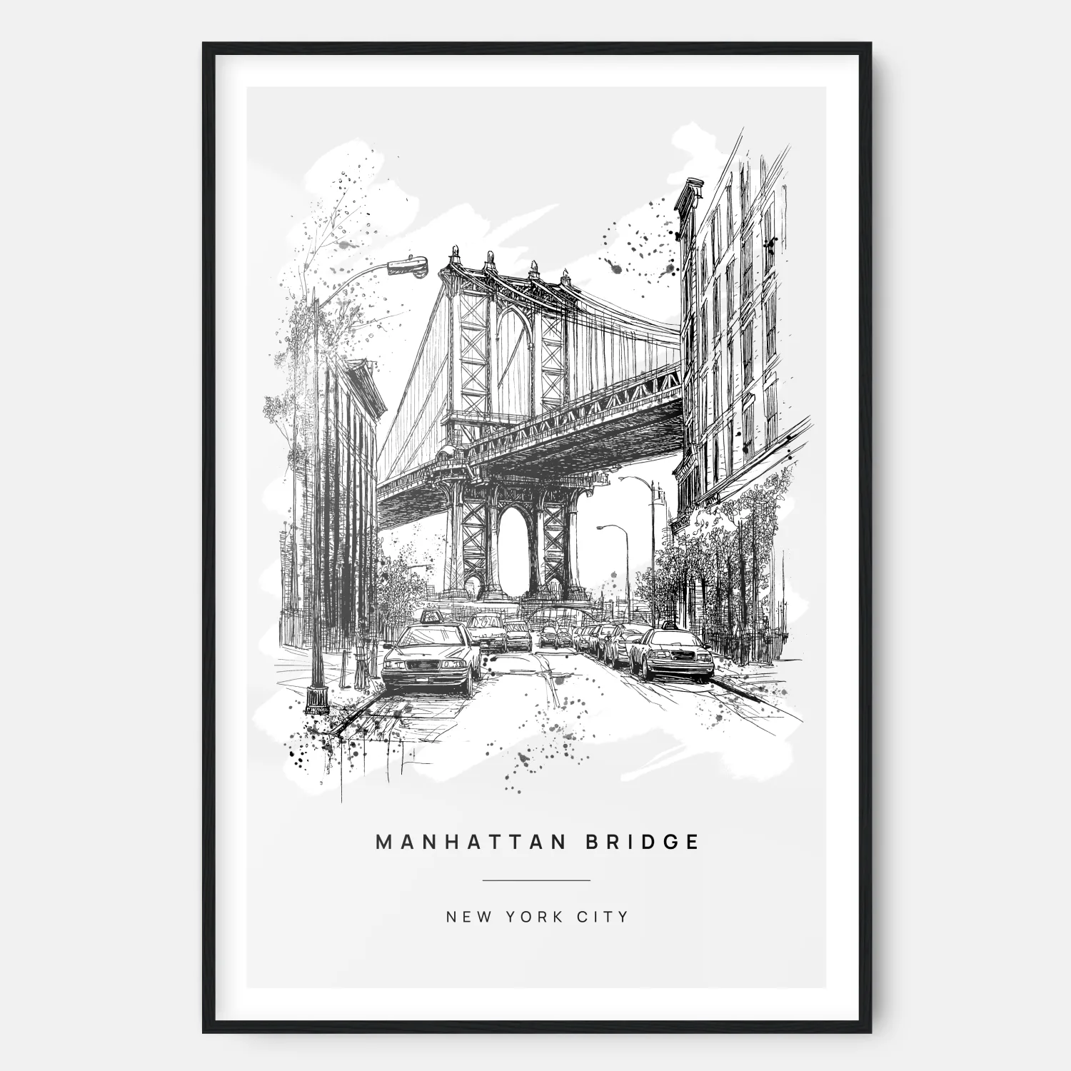 Manhattan Bridge Line Drawing - Art Print
