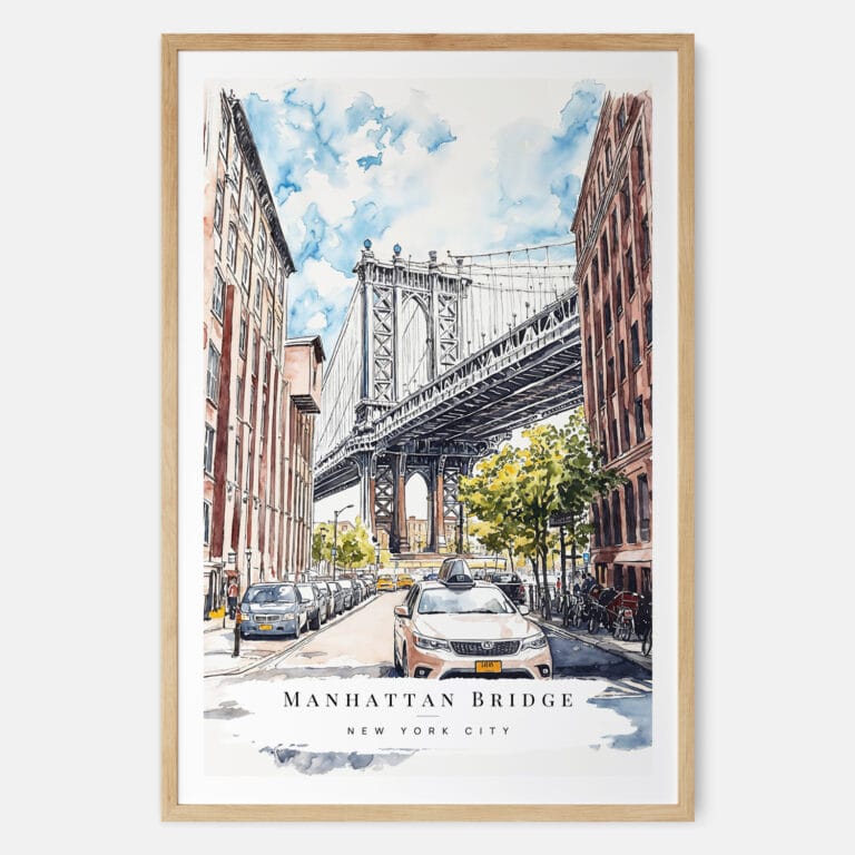 Manhattan Bridge Watercolor Art Print - Main - Wood Frame