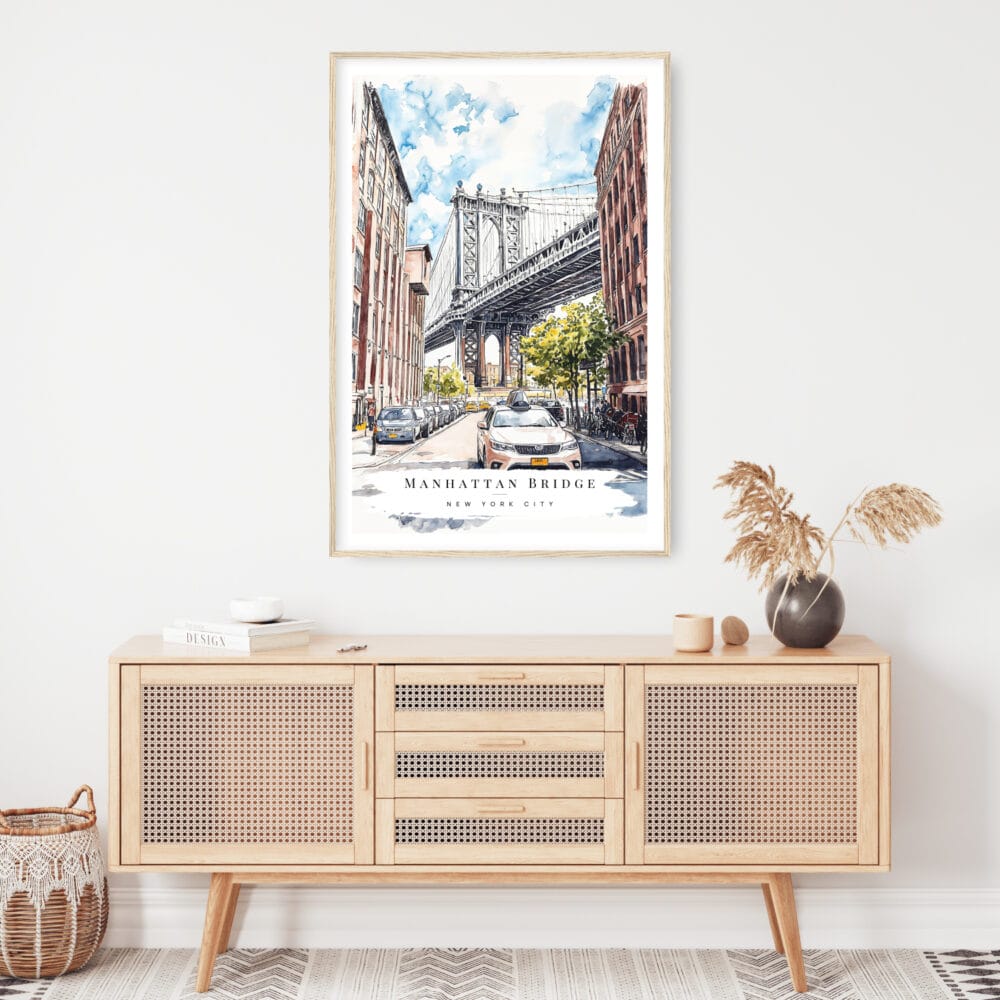 Manhattan Bridge Watercolor Art Print - Shelf - Portrait Manhattan Bridge Watercolor Art Print - Shelf - Portrait