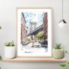 Manhattan Bridge Watercolor Art Print on shelf