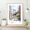 Manhattan Bridge Watercolor Art Print on shelf