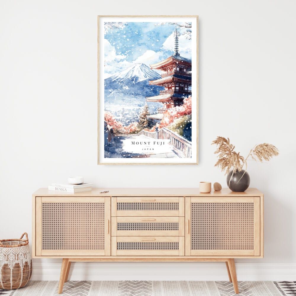 Mount Fuji Watercolor Art Print - Shelf - Portrait Mount Fuji Watercolor Art Print - Shelf - Portrait