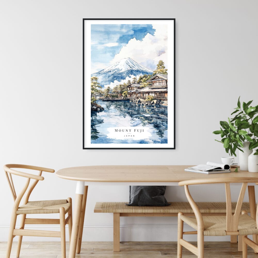 Mount Fuji Watercolor Art Print View From Oshino Art Print - Kitchen Wall Art - Portrait Mount Fuji Watercolor Art Print View From Oshino Art Print - Kitchen Wall Art - Portrait