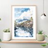 Mount Fuji Watercolor Art Print View From Oshino Art Print on shelf