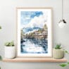Mount Fuji Watercolor Art Print View From Oshino Art Print on shelf