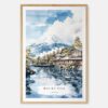 Mount Fuji Watercolor Art Print View From Oshino - Main - Wood Frame
