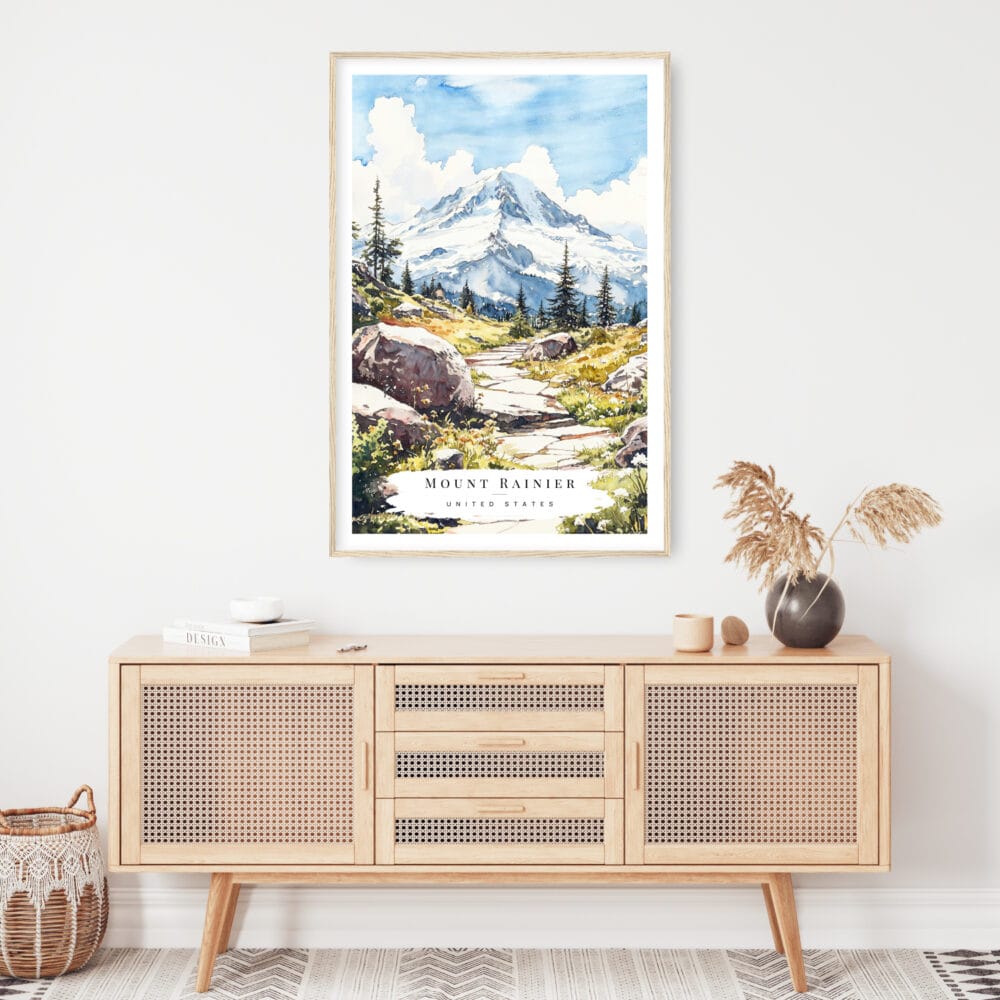 Mount Rainier Watercolor Art Print - Shelf - Portrait Mount Rainier Watercolor Art Print - Shelf - Portrait