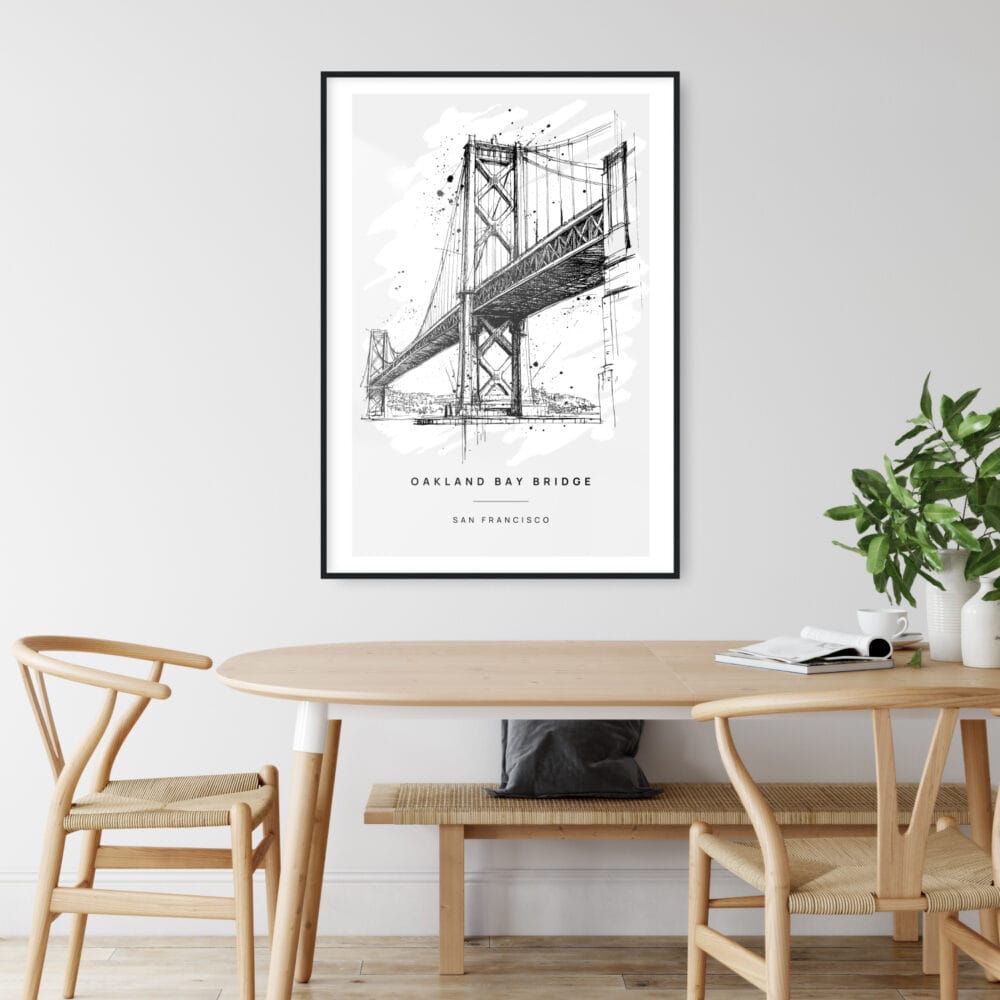 Oakland Bay Bridge Pencil Drawing Art Print - Kitchen Wall Art - Portrait Oakland Bay Bridge Pencil Drawing Art Print - Kitchen Wall Art - Portrait