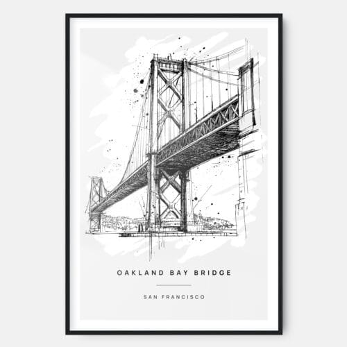 Oakland Bay Bridge Pencil Drawing Art Print - Main - Black Frame - Portrait