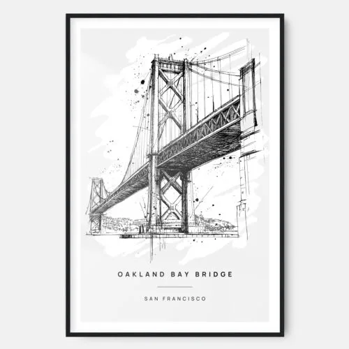 Oakland Bay Bridge Pencil Drawing Art Print - Main - Black Frame - Portrait