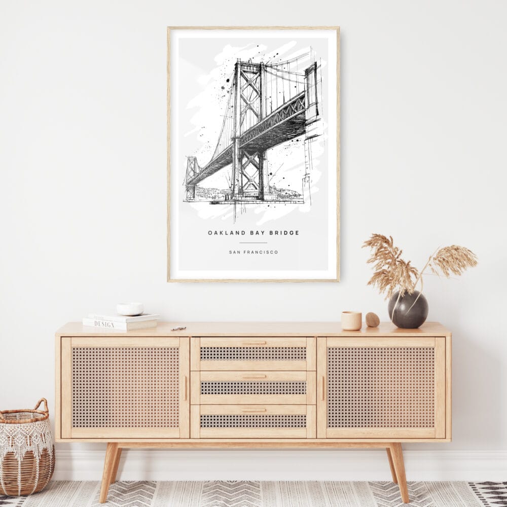 Oakland Bay Bridge Pencil Drawing Art Print - Shelf - Portrait Oakland Bay Bridge Pencil Drawing Art Print - Shelf - Portrait
