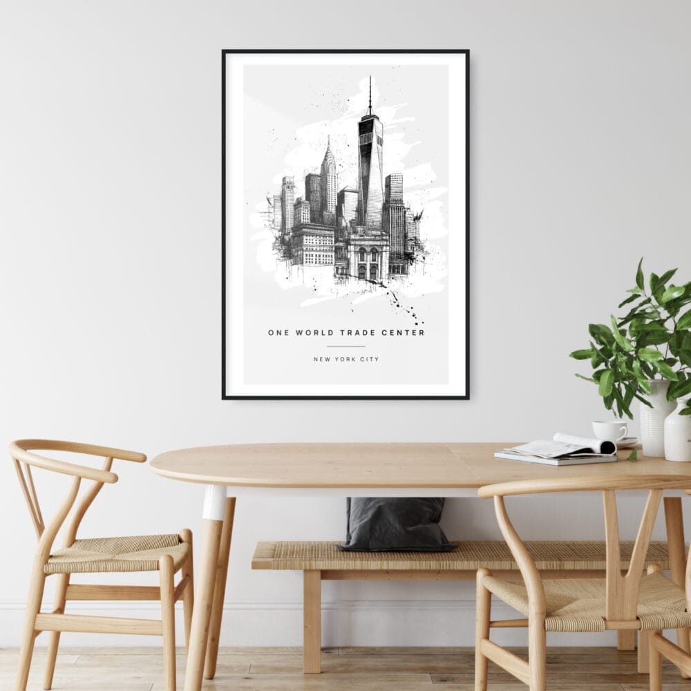 One World Trade Center Line Drawing Art Print - Kitchen Wall Art - Portrait One World Trade Center Line Drawing Art Print - Kitchen Wall Art - Portrait