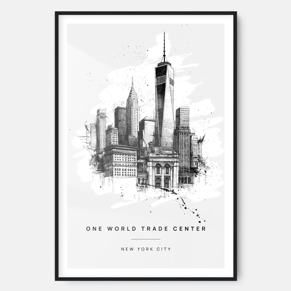 One World Trade Center Line Drawing Art Print - Main - Black Frame - Portrait