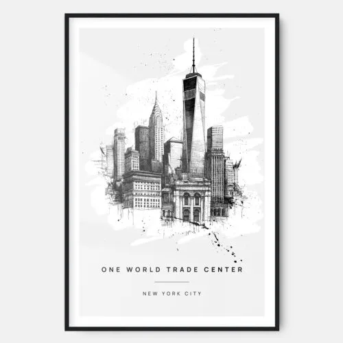 One World Trade Center Line Drawing Art Print - Main - Black Frame - Portrait
