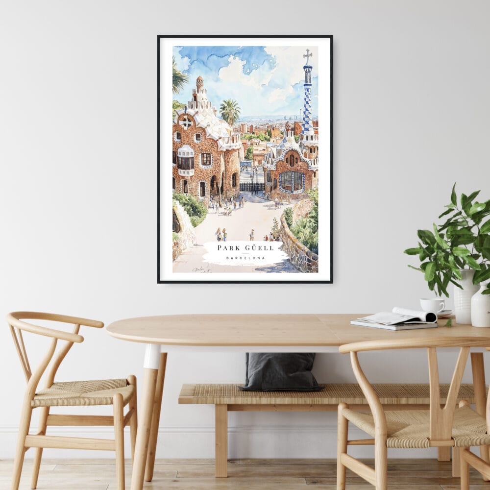 Park Guell Barcelona Watercolor Art Print - Kitchen Wall Art - Portrait Park Guell Barcelona Watercolor Art Print - Kitchen Wall Art - Portrait