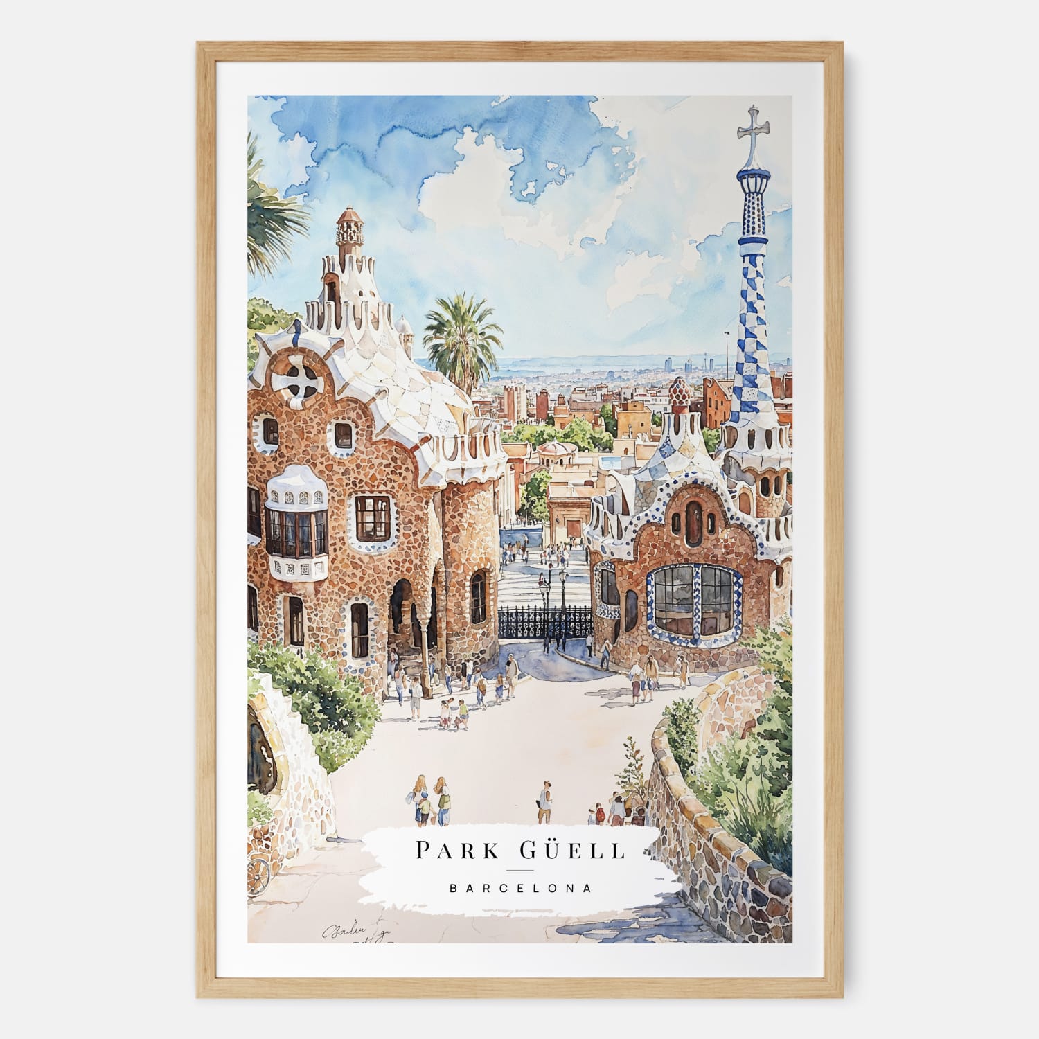 Park Güell Barcelona Watercolor Print – Famous Gaudi Architecture Art Print