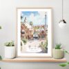 Park Guell Barcelona Watercolor Art Print on shelf