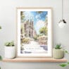 Sagrada Familia Barcelona Watercolor Art Print on shelf