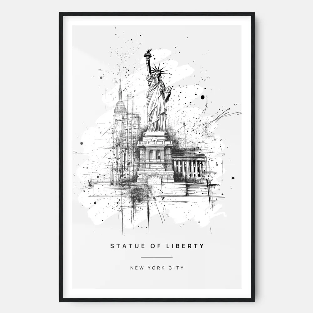 Statue of Liberty Line Drawing Art Print - Main - Black Frame - Portrait