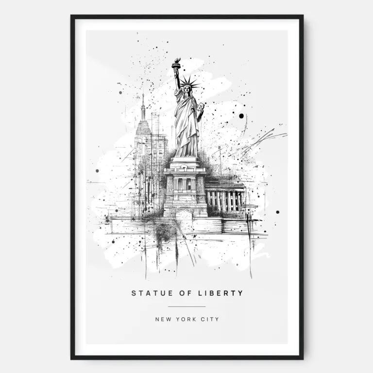 Statue of Liberty Line Drawing Art Print - Main - Black Frame - Portrait