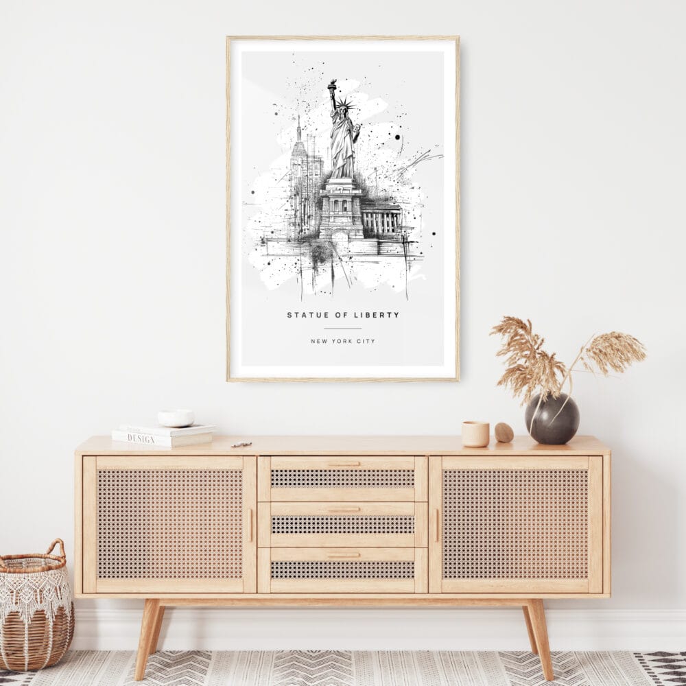 Statue of Liberty Line Drawing Art Print - Shelf - Portrait Statue of Liberty Line Drawing Art Print - Shelf - Portrait