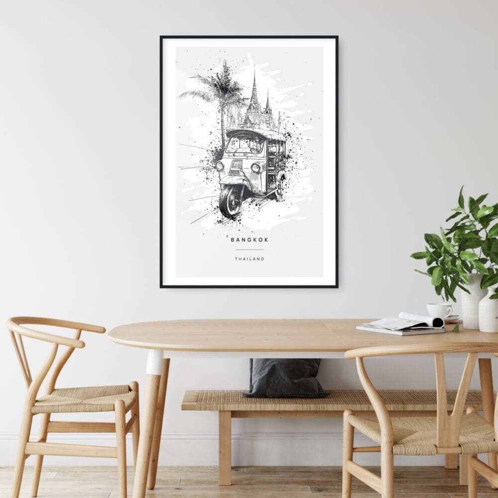 Thailand Tuk Tuk Line Drawing Art Print - Kitchen Wall Art - Portrait Thailand Tuk Tuk Line Drawing Art Print - Kitchen Wall Art - Portrait