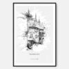 Thailand Tuk Tuk Line Drawing Art Print - Main - Black Frame - Portrait